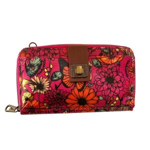Sakroots Artist Circle Coated Canvas Smartphone Wallet "Raspberry in Bloom"